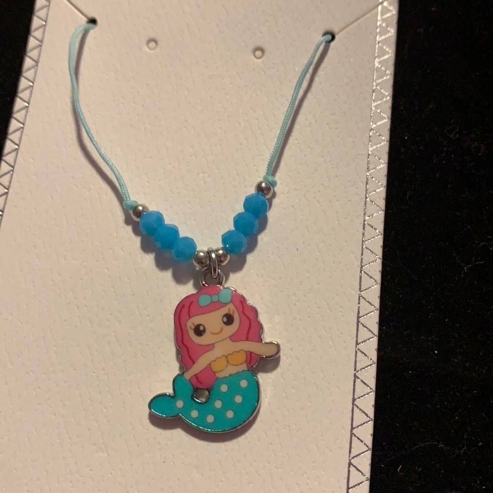 Blue / pink & silverMermaid bead  slide necklace